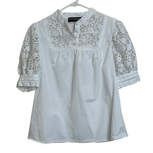 Scarlet Darkness Victorian lace patchwork top stand collar short puffed sleeves
